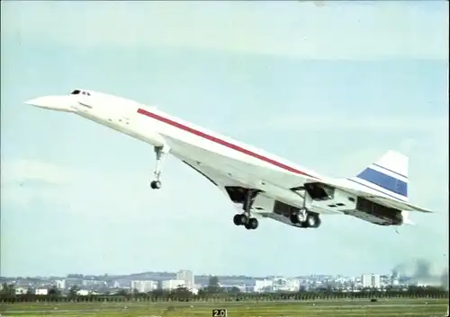 Ak Französisches Passagierflugzeug, Concorde en vol 1969, British Aircraft Corporation, Stadtbild
