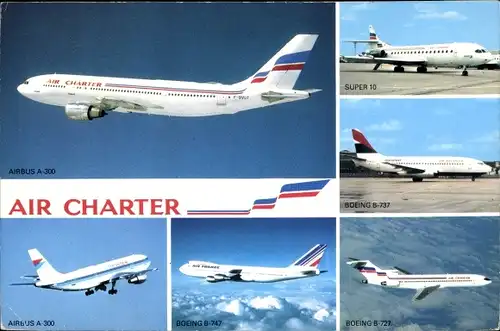Ak Französische Passagierflugzeuge, Air Charter, Air France, Boeing 737, Airbus A 300