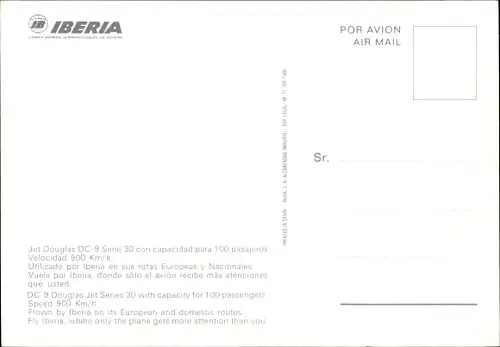Ak Spanisches Passagierflugzeug, Iberia, Douglas DC 9
