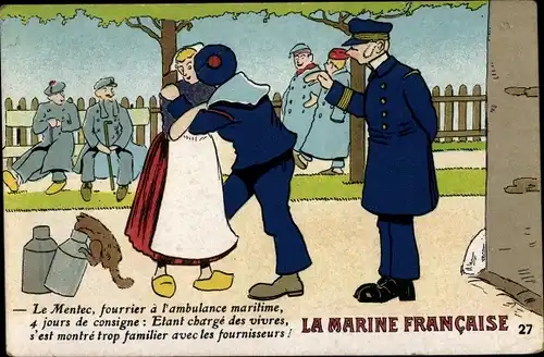 Ak La Marine Francaise, Seemann küsst Frau