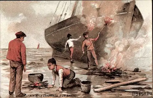 Künstler Ak Besnou, O., La Mer, le Chauffage d'un bateau