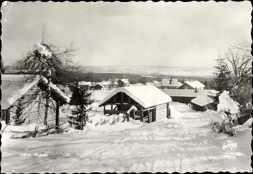 Ak Orsa Schweden, Fryksas, Ortsansicht, Winterszene