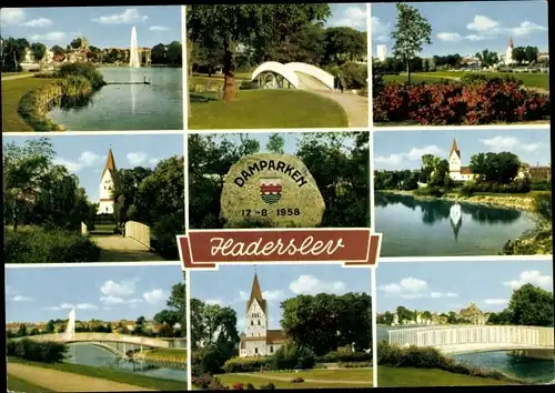 Ak Haderslev Hadersleben Dänemark, Ortsansichten, Denkmal, Brücke, Fluss, Springbrunnen