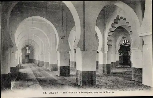 Ak Algier Alger Algerien, Intérieur de la Mosquée, rue de la Marine