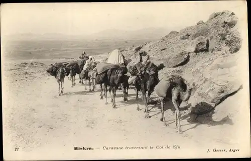 Ak Biskra Algerien, Caravane traversant le Col de Sfa