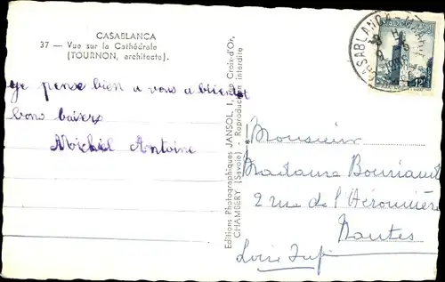 Ak Casablanca Marokko, Blick zur Kathedrale, Tournon Architekt