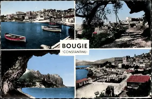 Ak Bougie Constantine Algerien, Boote im Hafen, Lagune, Panorama