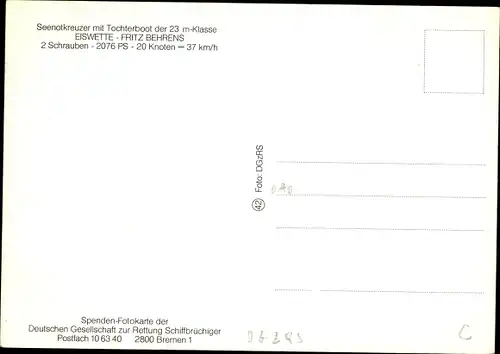 Ak Seenotkreuzer mit Tochterboot der 23 m Klasse, Eiswette, Fritz Behrens, DgzRS