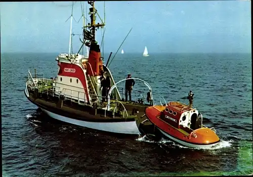 Ak Seenot Rettungsboot beim Aussetzen seines Tochterbootes, DgzRS