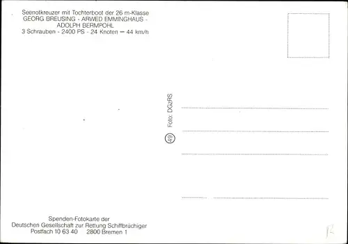 Ak Seenotkreuzer mit Tochterboot der 26 m Klasse, Georg Breusing, DgzRS