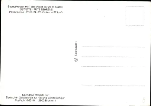 Ak Seenotkreuzer mit Tochterboot der 23 m Klasse, Fritz Behrens, DgzRS