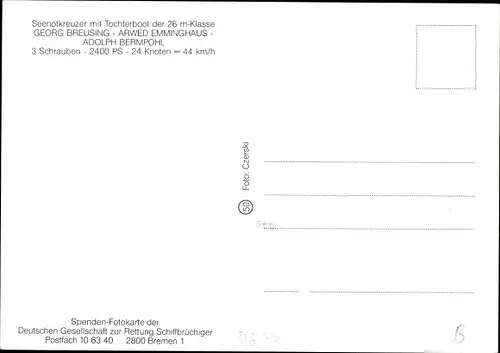 Ak Seenotkreuzer mit Tochterboot der 26 m Klasse, Georg Breusing, Emminghaus, DgzRS