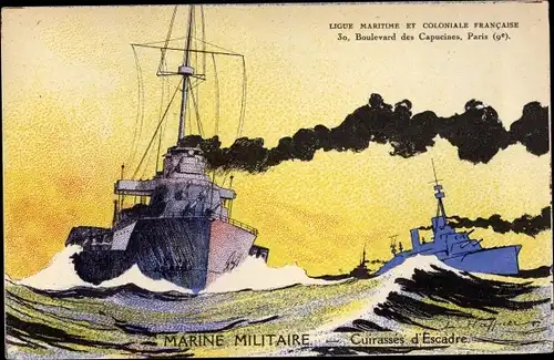 Künstler Ak Haffner, Marine Militaire, Cuirassés d'Escadre, Ligue Maritime et Coloniale