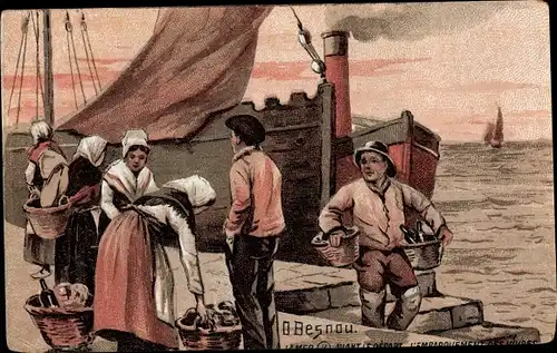 Künstler Ak Besnou, D., La Mer, Avant le depart, L'Embarquement, Moka Leroux