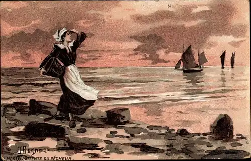 Künstler Ak Besnou, D., La Mer, L'Attente du Pecheur
