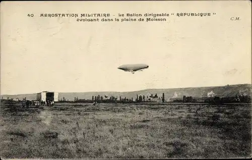 Ak Moisson sur Seine Yvelines, Aerostation Militaire, Ballon dirigeable Republique, Militärluftschif