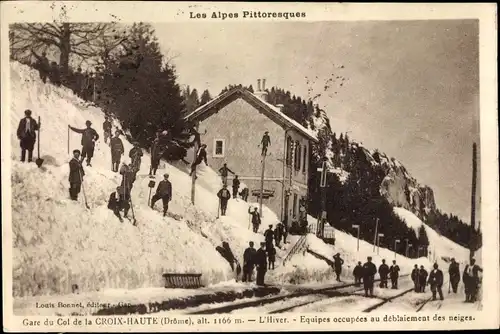 Ak Croix Haute Drôme, Gare du Col de la Croix Haute, l'Hiver