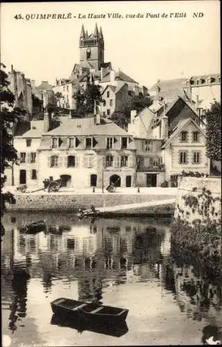 Ak Quimperlé Finistère, La Haute Ville, vue du Pont de L'Etle