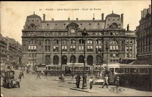 Ak Paris VIII, Gare Saint Lazare, Cour de Rome