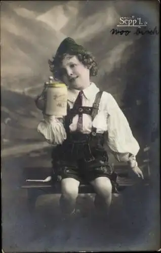 Ak Junge mit Bierkrug in bayrischer Tracht