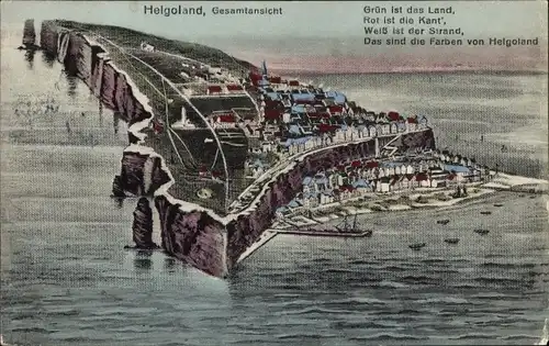 Ak Nordseeinsel Helgoland, Totalansicht der Insel, Sängerfahrt der Solinger Liedertafel 1913