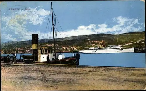 Ak Triest Trieste Friuli Venezia Giulia, Dampfer im Hafen