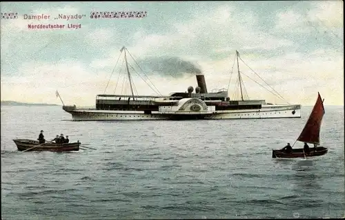 Ak Dampfer Nayade, Norddeutscher Lloyd, Segelboot, Ruderboot