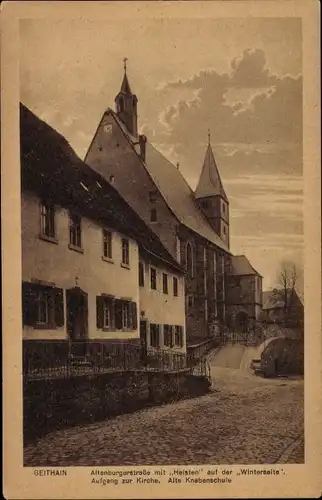 Ak Geithain in Sachsen, Altenburgerstraße mit Heisten auf der Winterseite, Knabenschule, Kirche