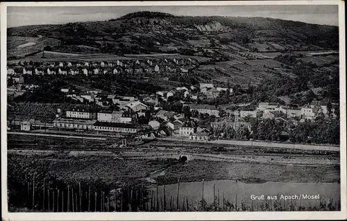 Ak Apach an der Mosel Lothringen Moselle, Panorama, Bahnhof