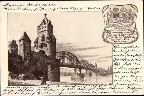 Künstler Ak Mainz am Rhein, Einweihung der neuen Eisenbahnbrücke 1904
