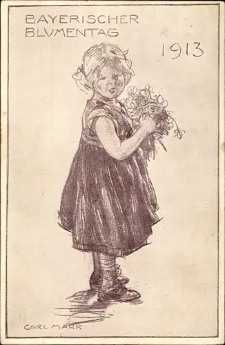 Ganzsachen Künstler Ak Marr, Carl, Bayerischer Blumentag 1913, Mädchen mit Blumen