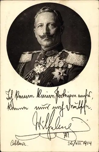 Ganzsachen Ak Kaiser Wilhelm II., Ich kenne keine Parteien mehr, Zitat 1914