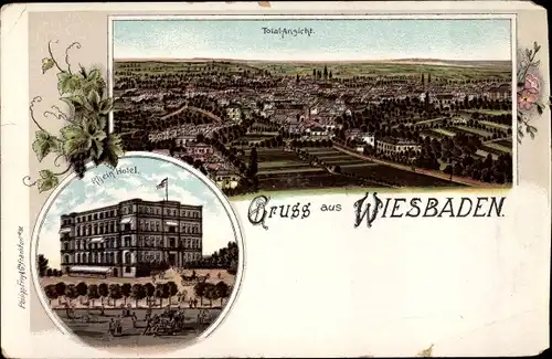 Litho Wiesbaden in Hessen, Rheinhotel, Totale