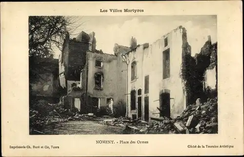 Ak Nomeny Meurthe et Moselle, Place des Ormes, Ruines