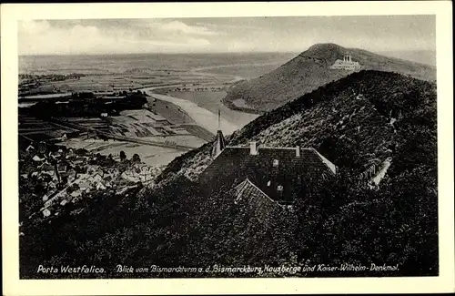 Ak Porta Westfalica an der Weser, Blick v. Bismarckturm a. d. Bismarckburg, Hausberge, Denkmal