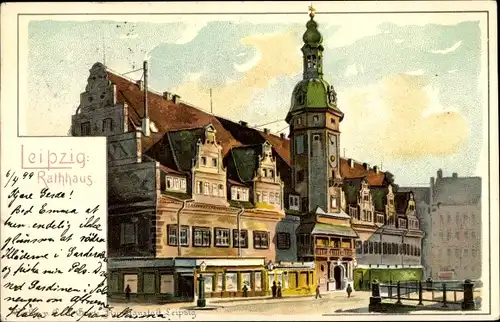 Litho Leipzig in Sachsen, Ansicht vom Rathaus, Rathausturm