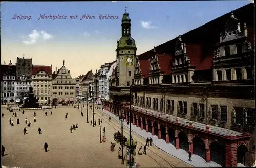 Ak Leipzig in Sachsen, Marktplatz mit altem Rathaus