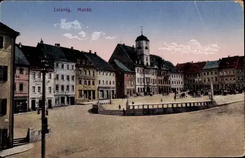 Ak Leisnig in Sachsen, Markt, Konditorei, Kolonialwaren, Rathaus