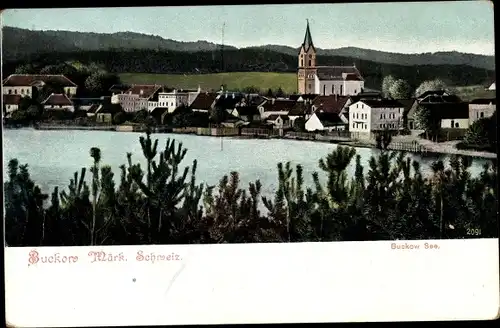 Ak Buckow in der Märkischen Schweiz, Buckow See mit Ort