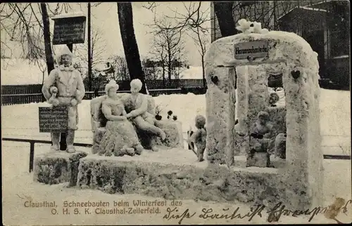 Ak Clausthal Zellerfeld im Oberharz, Schneebauten beim Winterfest d. O. H. S. K.