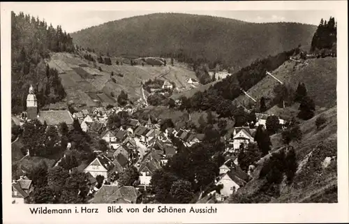 Ak Wildemann Clausthal Zellerfeld im Oberharz, Blick vom Berggasthaus Schöne Aussicht auf den Ort