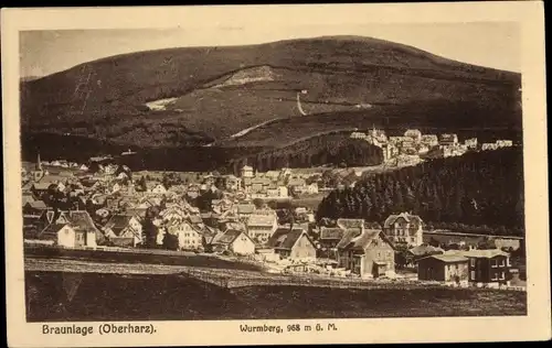 Ak Braunlage im Oberharz, Blick auf den Ort mit Wurmberg