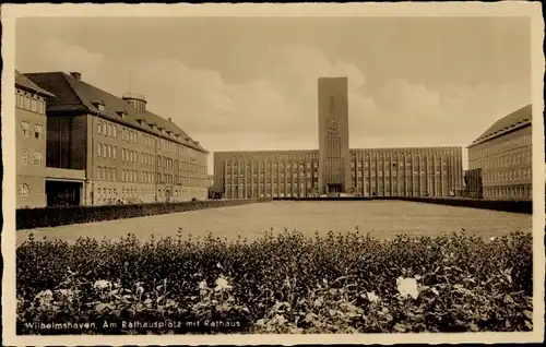 Ak Wilhelmshaven in Niedersachsen, Rathausplatz mit Rathaus