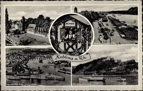 Ak Koblenz am Rhein, Weindorf, Ehrenbreitstein, Deutsches Eck, Rheinpromenade