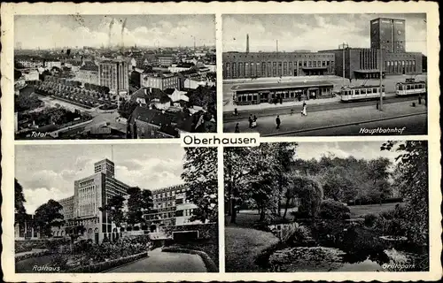 Ak Oberhausen im Ruhrgebiet, Hauptbahnhof, Rathaus, Park