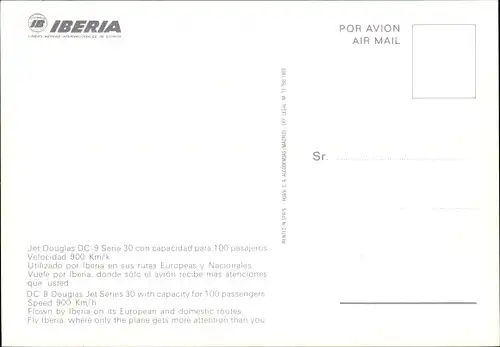 Ak Spanisches Passagierflugzeug, Iberia, Douglas DC 9