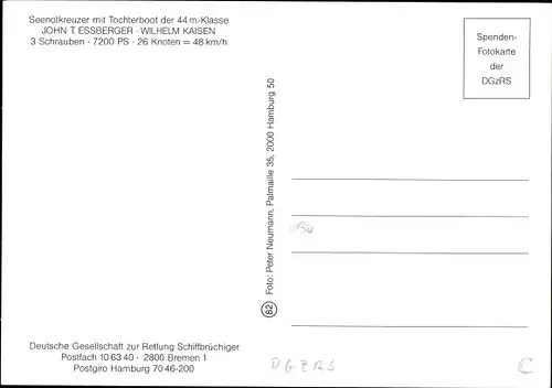 Ak Seenotkreuzer mit Tochterboot der 44 m Klasse, John T. Essberger, Wilhelm Kaisen, DgzRS