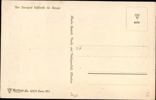 Künstler Ak v. Piloty, F., Aus der Zeit der Minnesänger, Der Landgraf beschenkt die Sänger