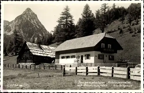 Ak Salzburg in Österreich, Jausenstation Schliereralm, Riedingspitz