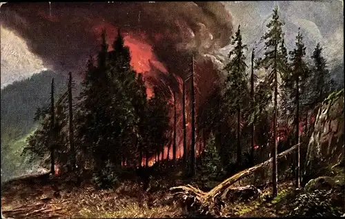 Künstler Ak Waldbrand, NKG Serie 4005